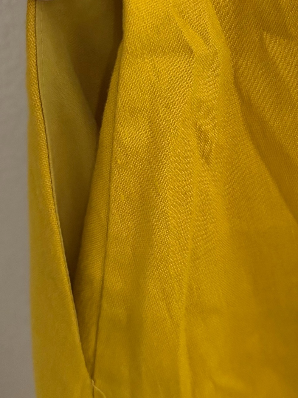 Linen Blend Mustard Yellow Button-Front Midi Dress - Picture 5 of 7